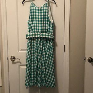 Green and white gingham swing dress